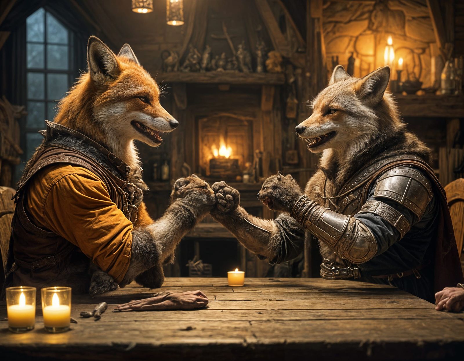 Anthropomorphic Fox and Wolf Engage in Heated Arm-Wrestling ...