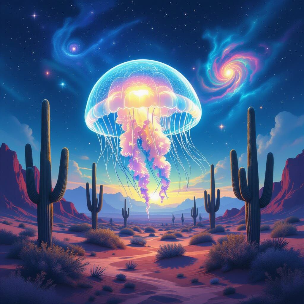 Bioluminescent Jellyfish in Alien Desert: Surreal Cosmic Won...