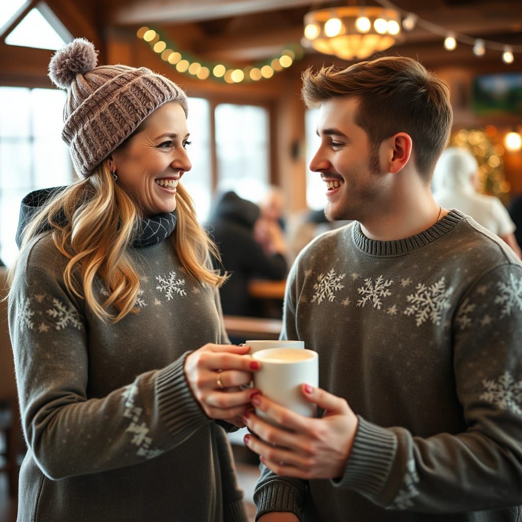 Cozy Ski Lodge Scene: Instructor Serves Cocoa