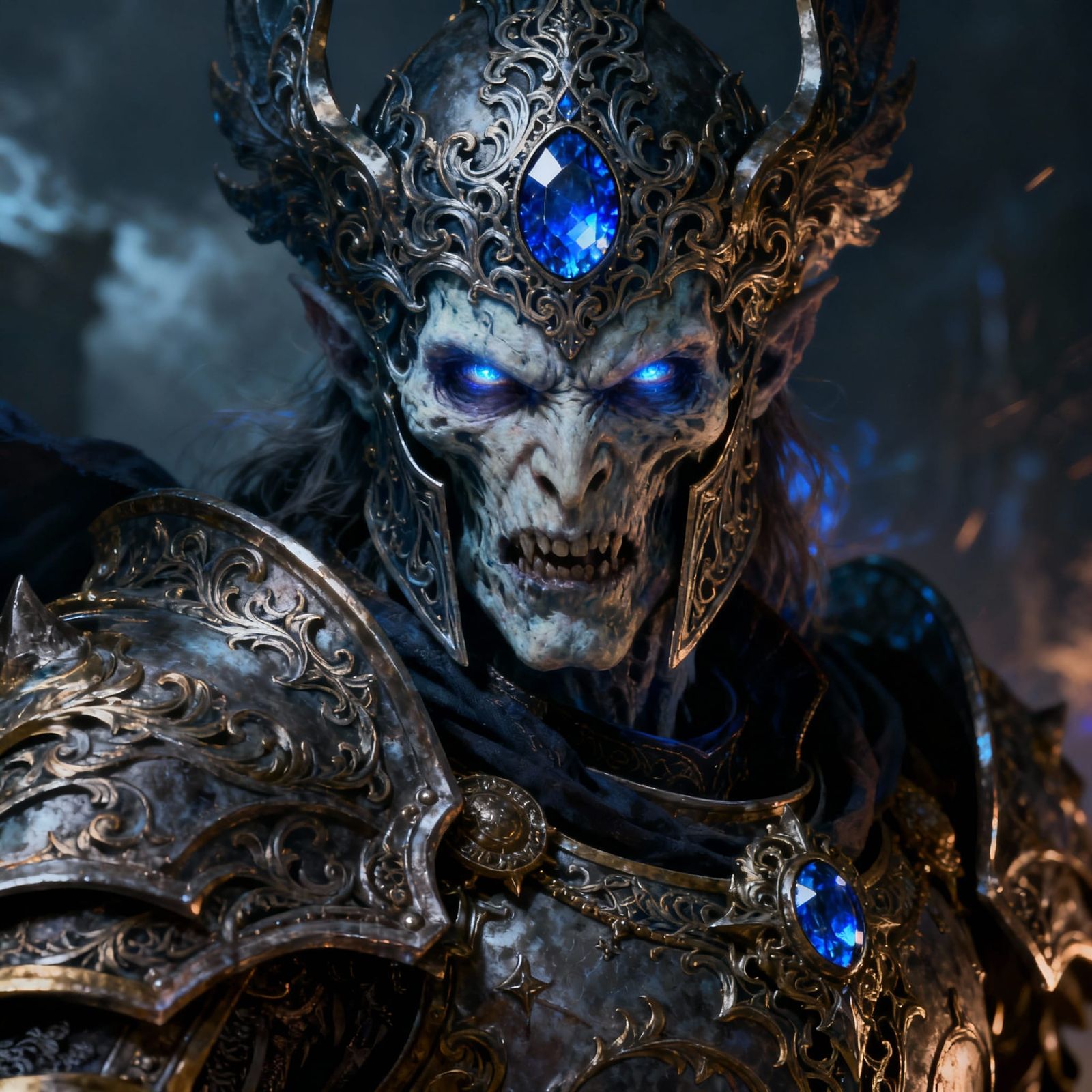 Azure Lich Knight Portrait in Detailed Fantasy Art Style