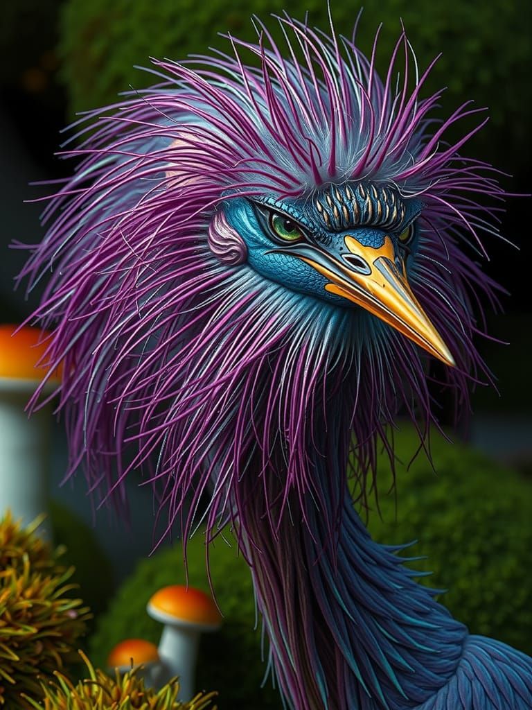 Iridescent Heron Creature in Maximalist Style