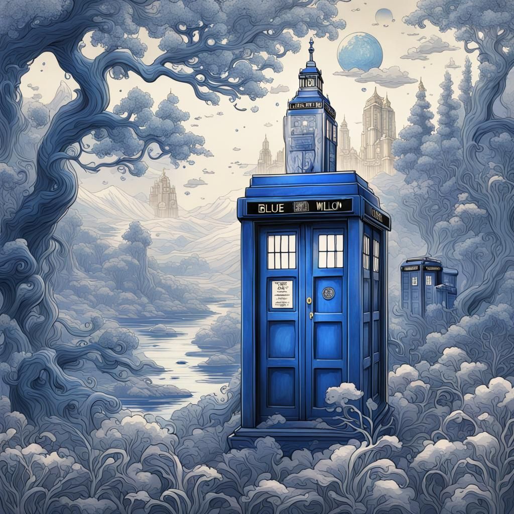 Blue Willow Tattoo Design with the TARDIS