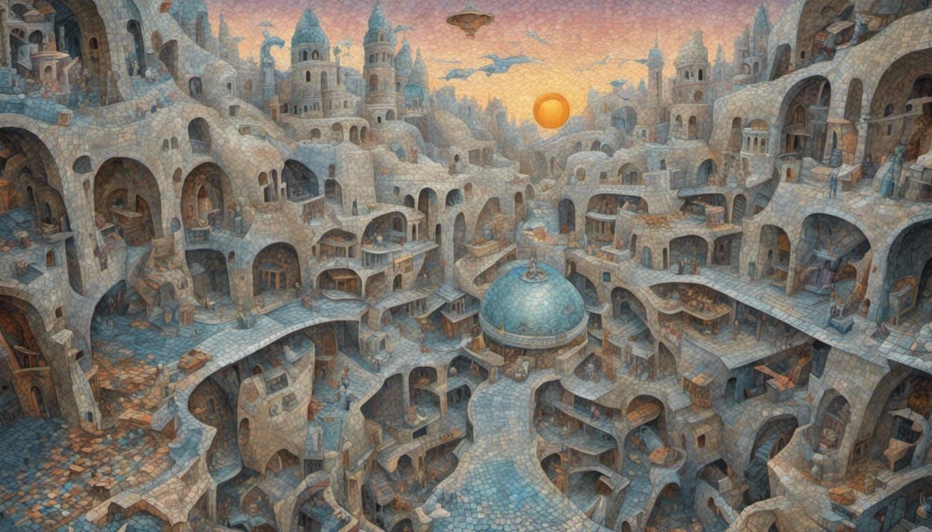 Surreal Underworld Mosaic with Hyperbolic Tiling