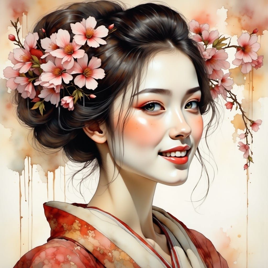 Geisha in Cherry Blossom Paradise