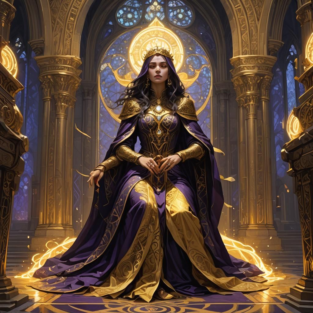 Regal Priestess in Gothic Cathedral: Baroque Fantasy Art