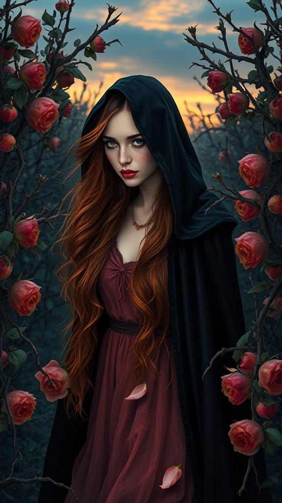 Ethereal Woman in Orchard: Painterly Hyperrealistic Style