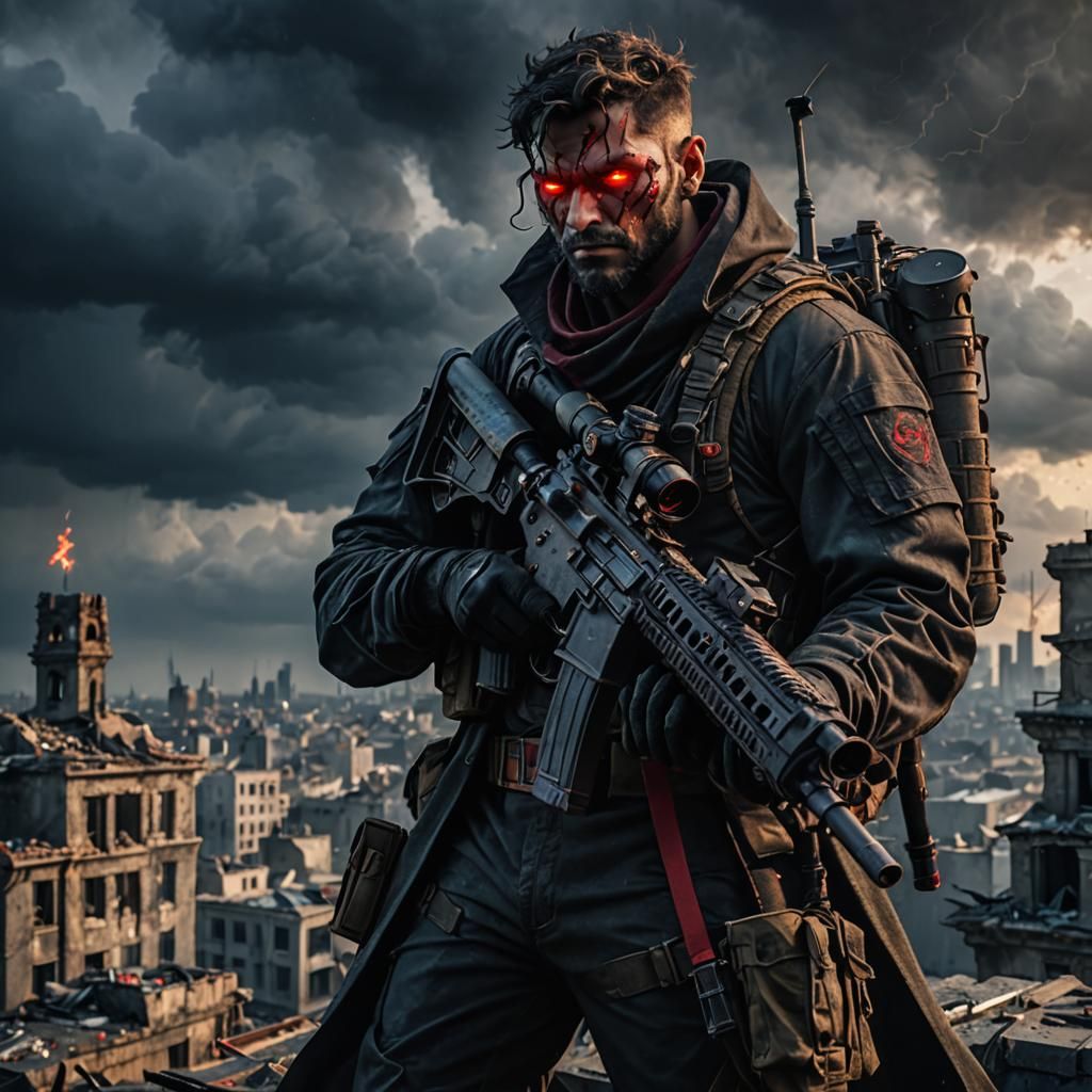 Menacing Demon Sniper in Dark Fantasy Style