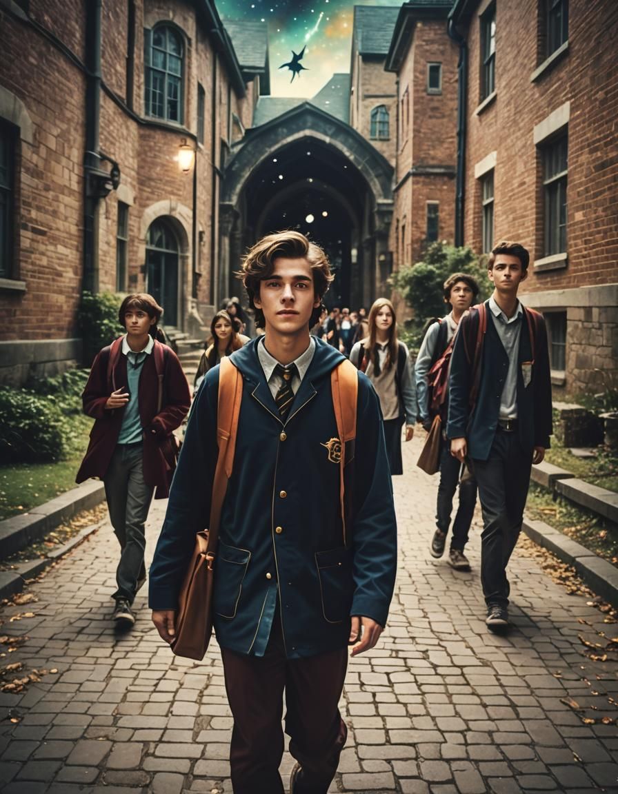 Young Wizard Going to Magical School as Anime Art