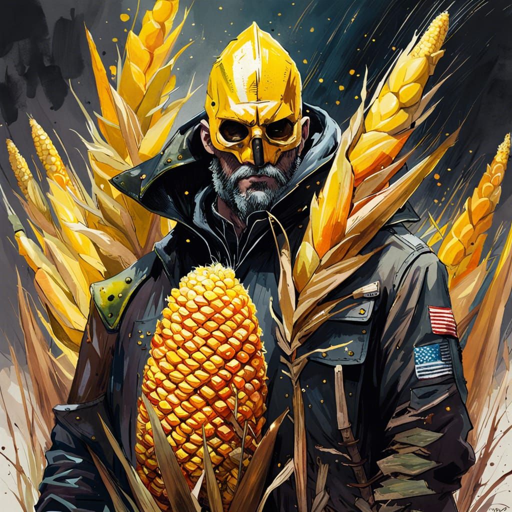 Corn Man Cosplay in Watercolor Impasto Style