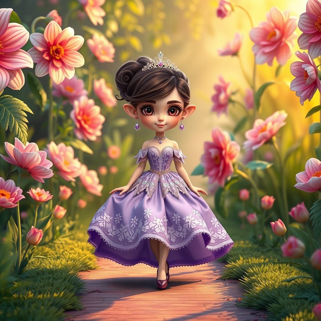 Victorian-Inspired Chibi Princess in Pastel Dreamscapes