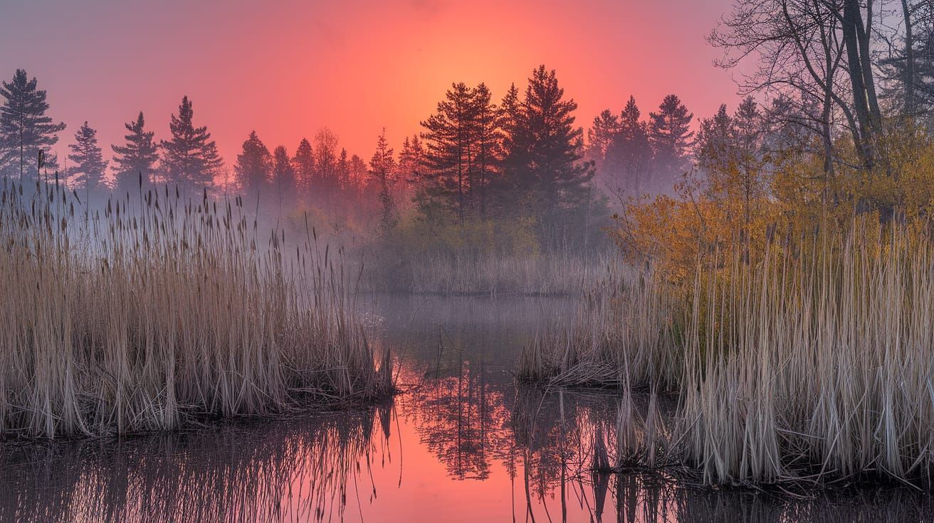 Kafkaesque Autumn Swamp Sunset with Heavy Impasto