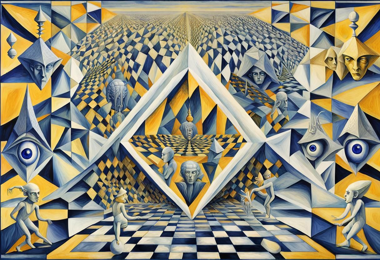 white cristal elves  with pyramidal heads third eye dancing,...