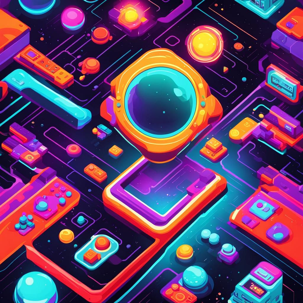 Futuristic Retro Game Art in Vibrant Colors