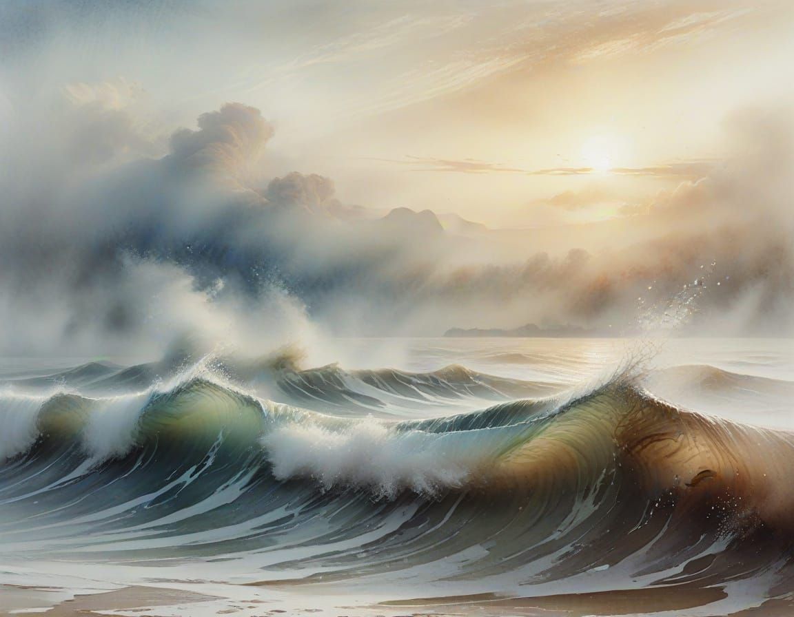 Ethereal Watercolor Seascape in Muted Pastel Hues