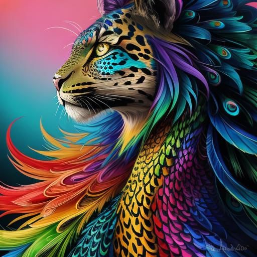 Abstract Woman with Dragon Scales and Peacock Hair