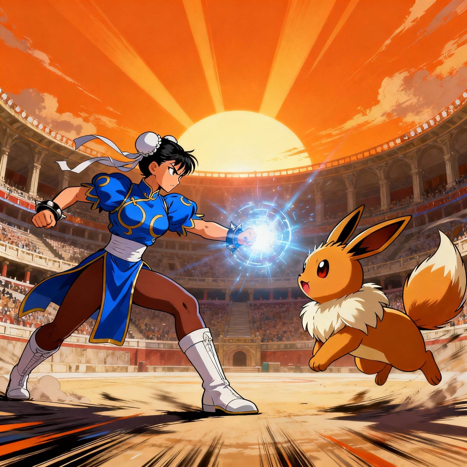 Chun-Li vs Eevee Anime Action Sunrise