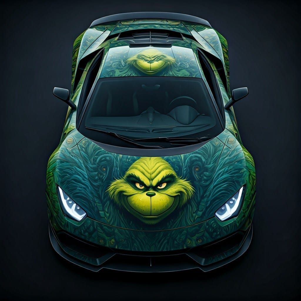 Luxurious Grinch-Inspired Fantasy Sports Car in Deep, Rich C...