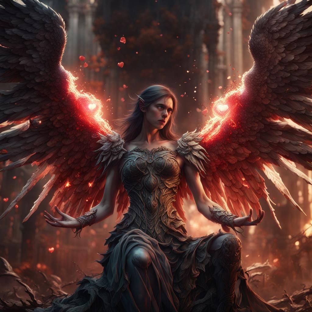 Enraged Angel with Shattered Heart: Fantasy Concept Art