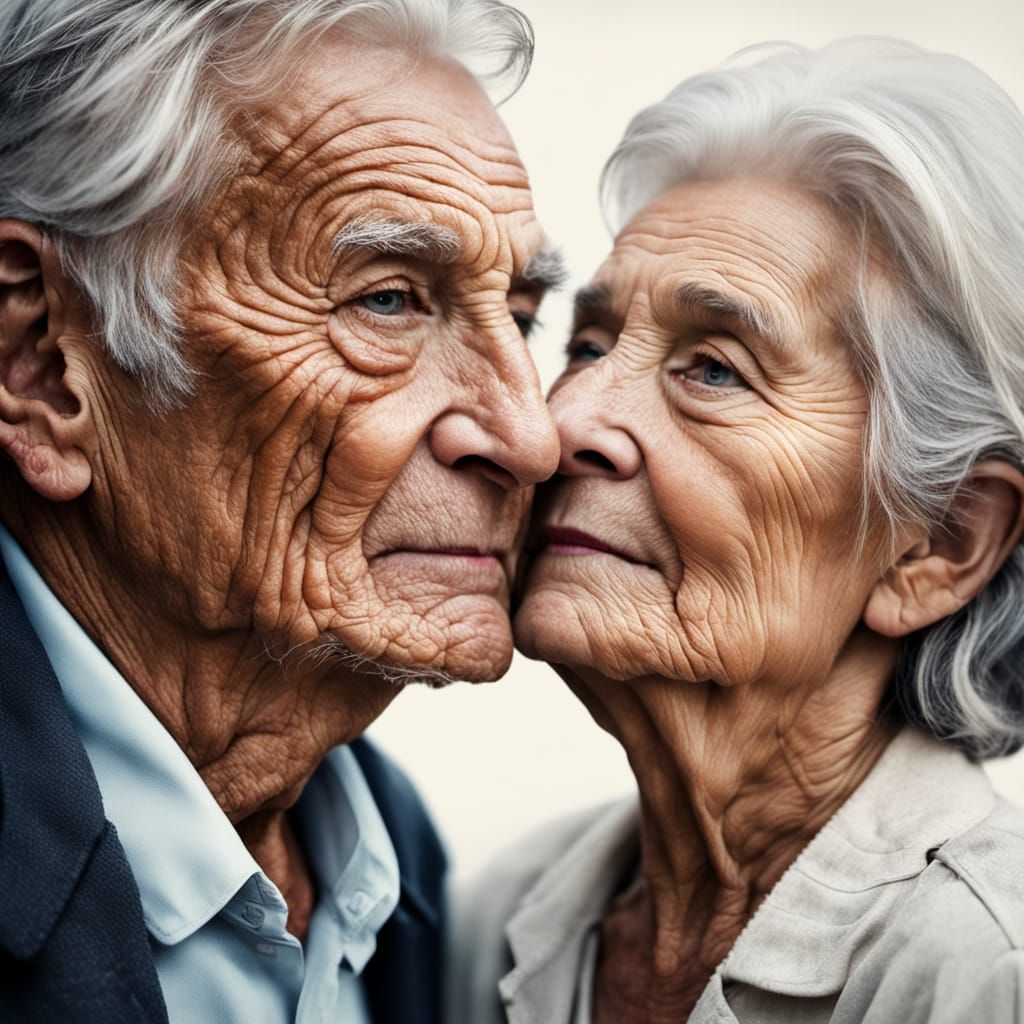 Timeless Love: Double Exposure of Wrinkled Faces