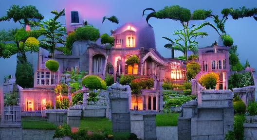 Fantasy Mansion Garden at Dusk
