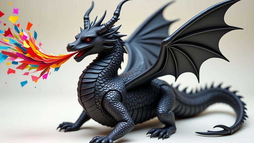 Origami Dragon Breathing Confetti Flames
