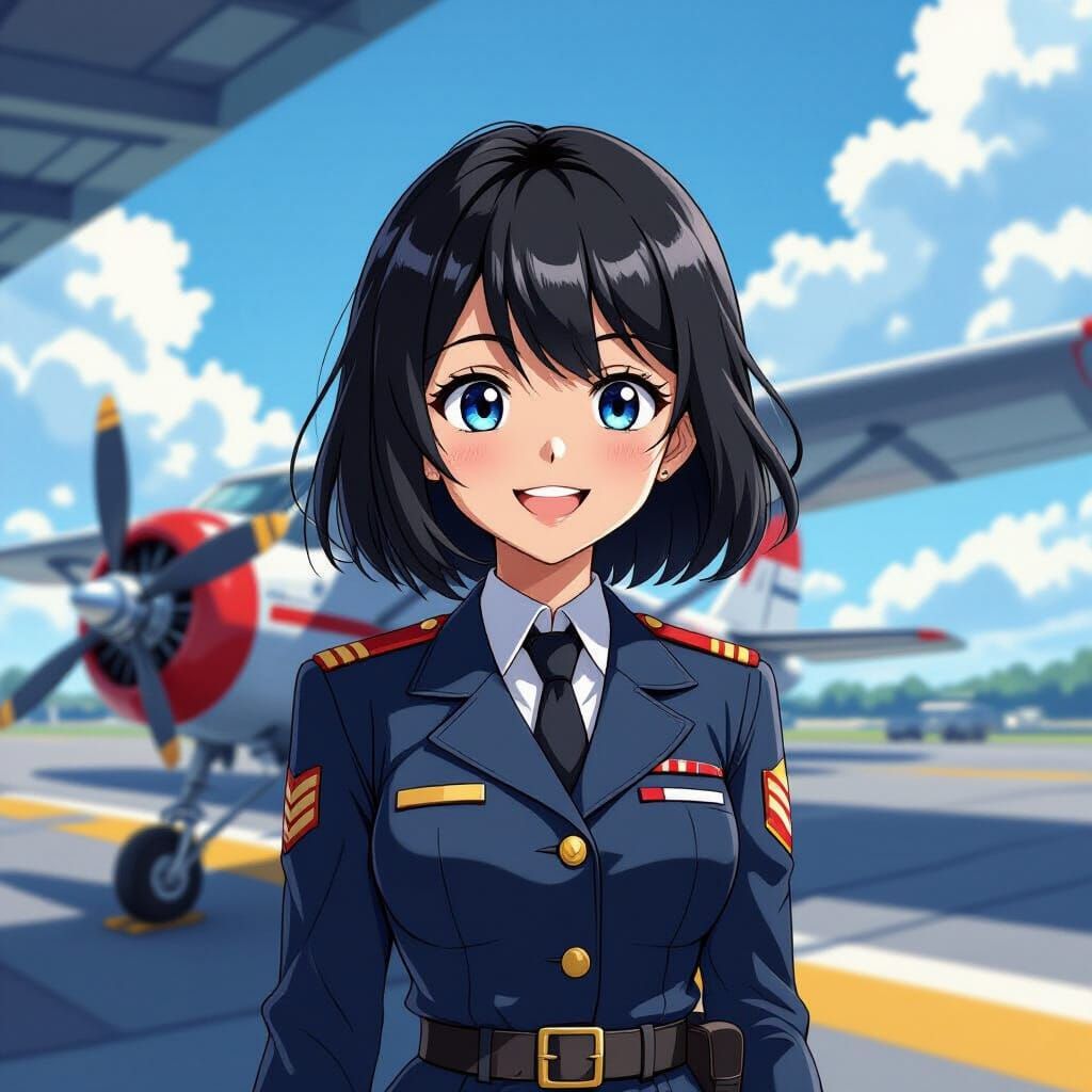 Sky Captain Girl Smiling in Dynamic Anime Style