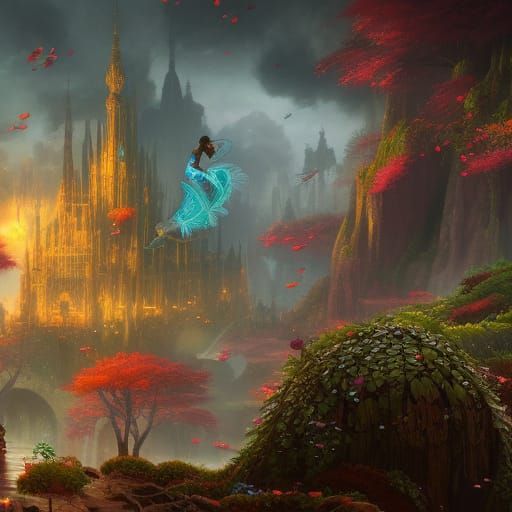 Intricate Fairy in Detailed Fantasy Landscape