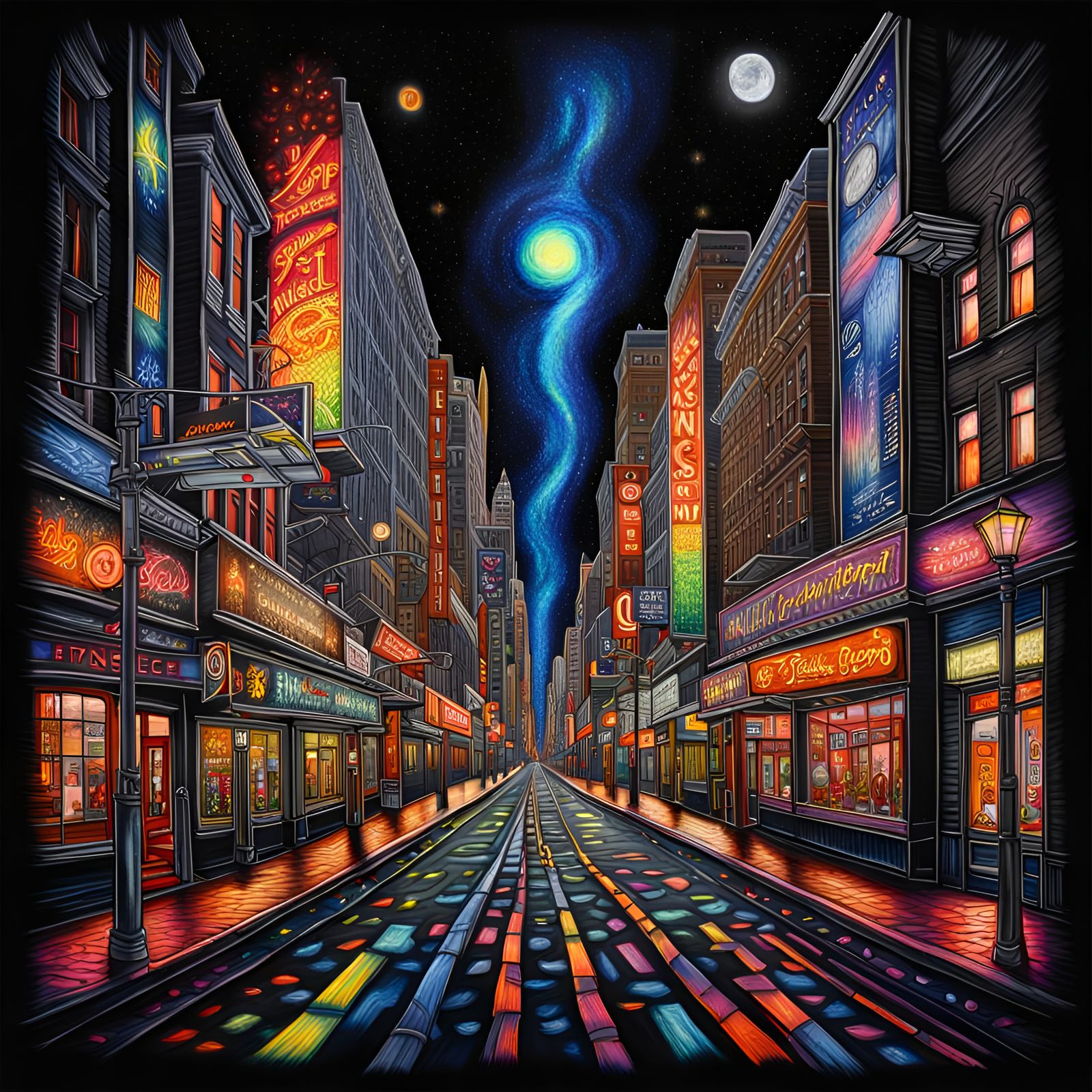 Vanishing point perspective, big city main street