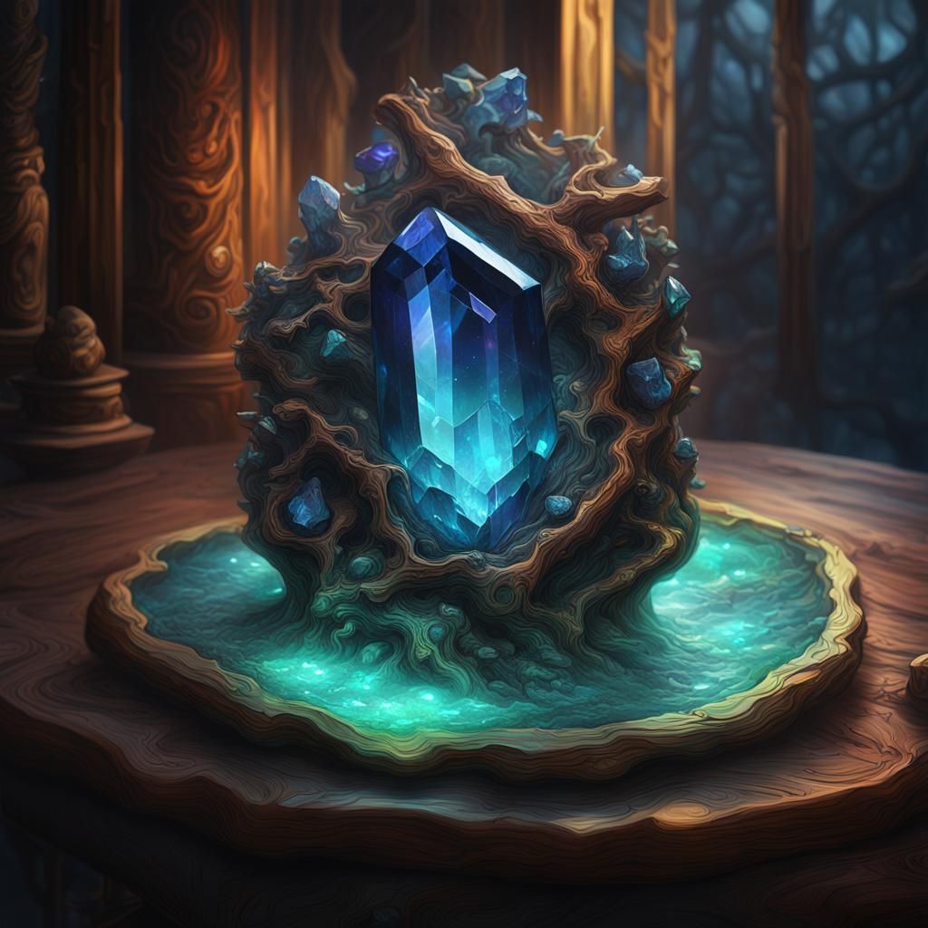 Iridescent Gemstone on Gnarled Stick, Acrylic Art