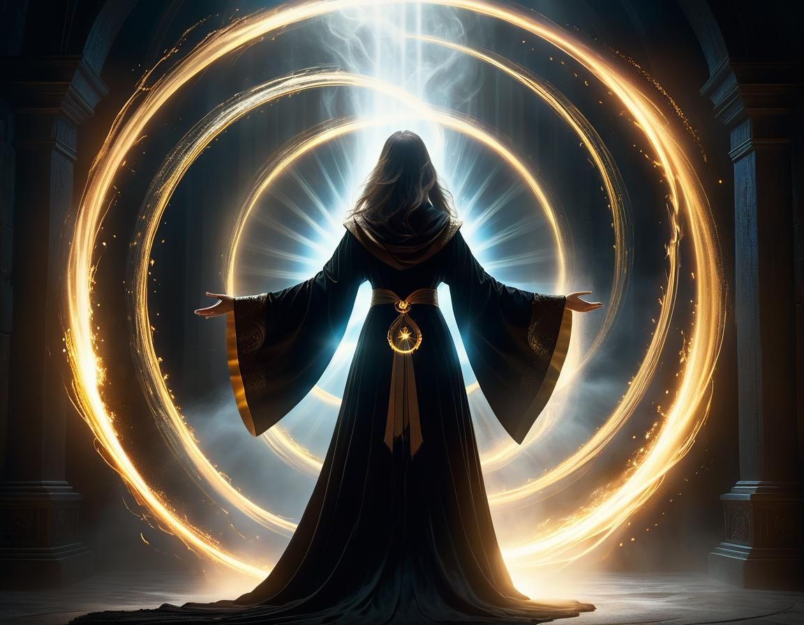 Dark Fantasy Portal Conjuration in Golden Light