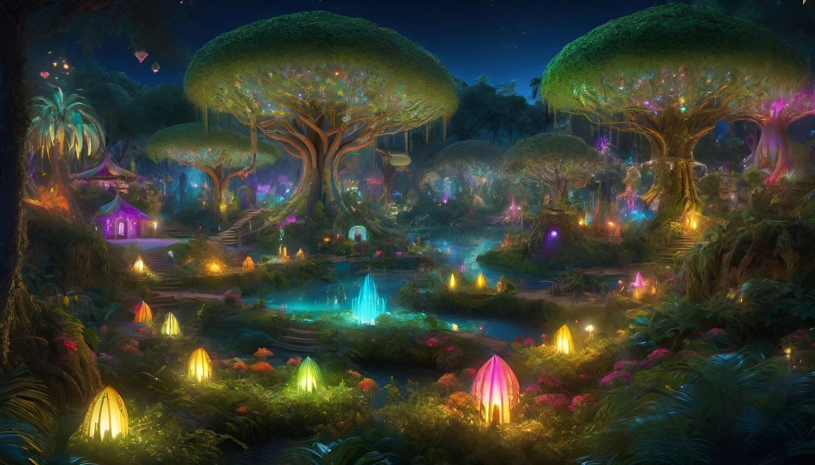 Enchanted Elven Village in Psychedelic Forest