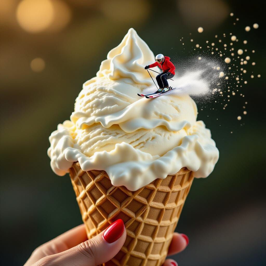 Skier Races Down Giant Ice Cream Mountain