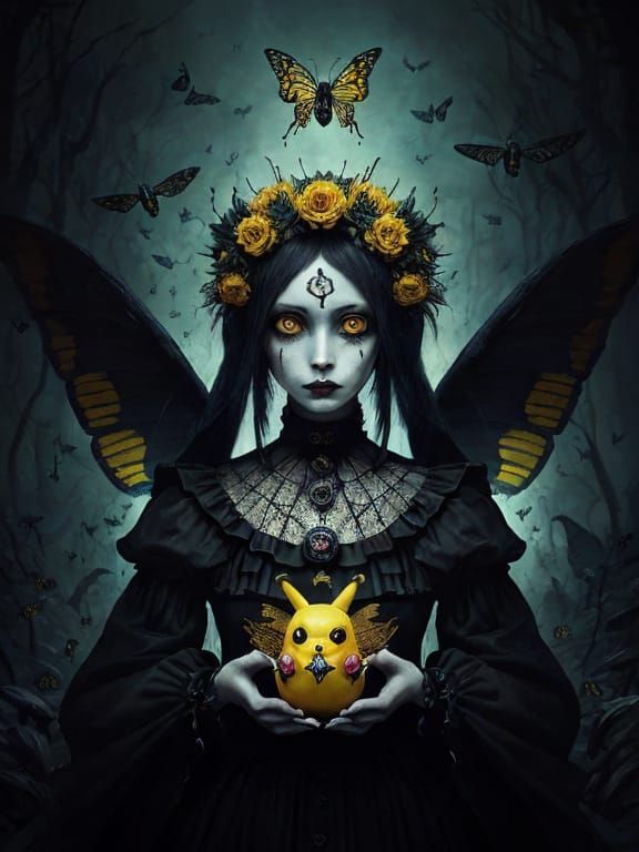 Surrealist Dark Fantasy Goddess with Pikachu Features