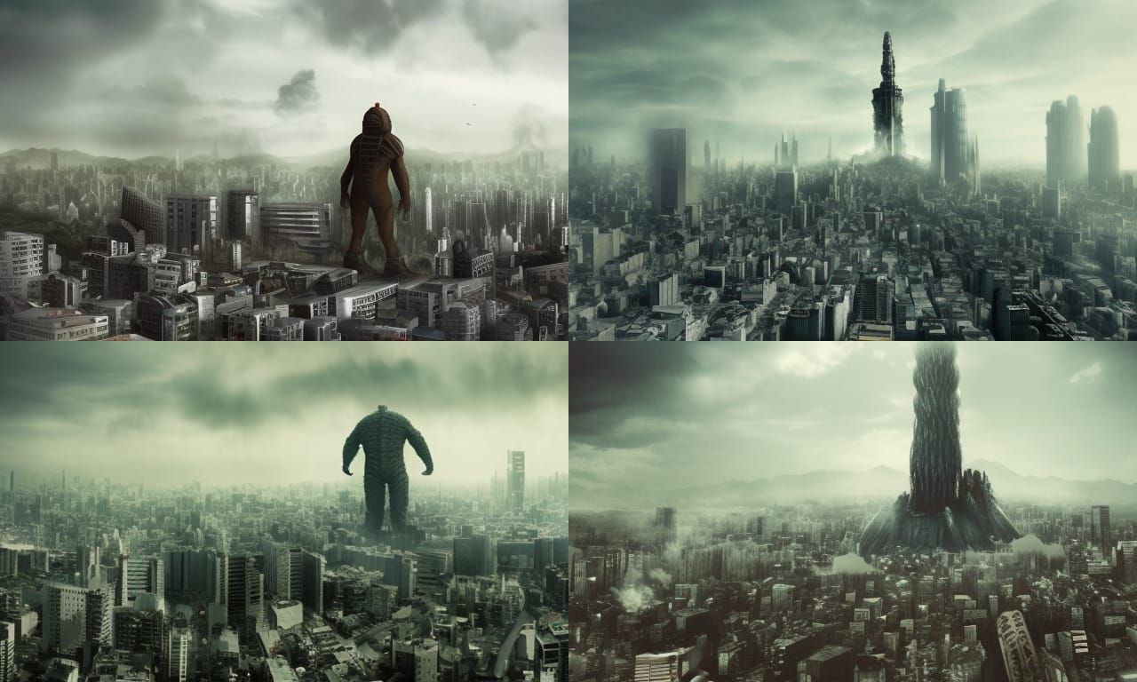 Giant Armored Monster Towers Over Tiny City