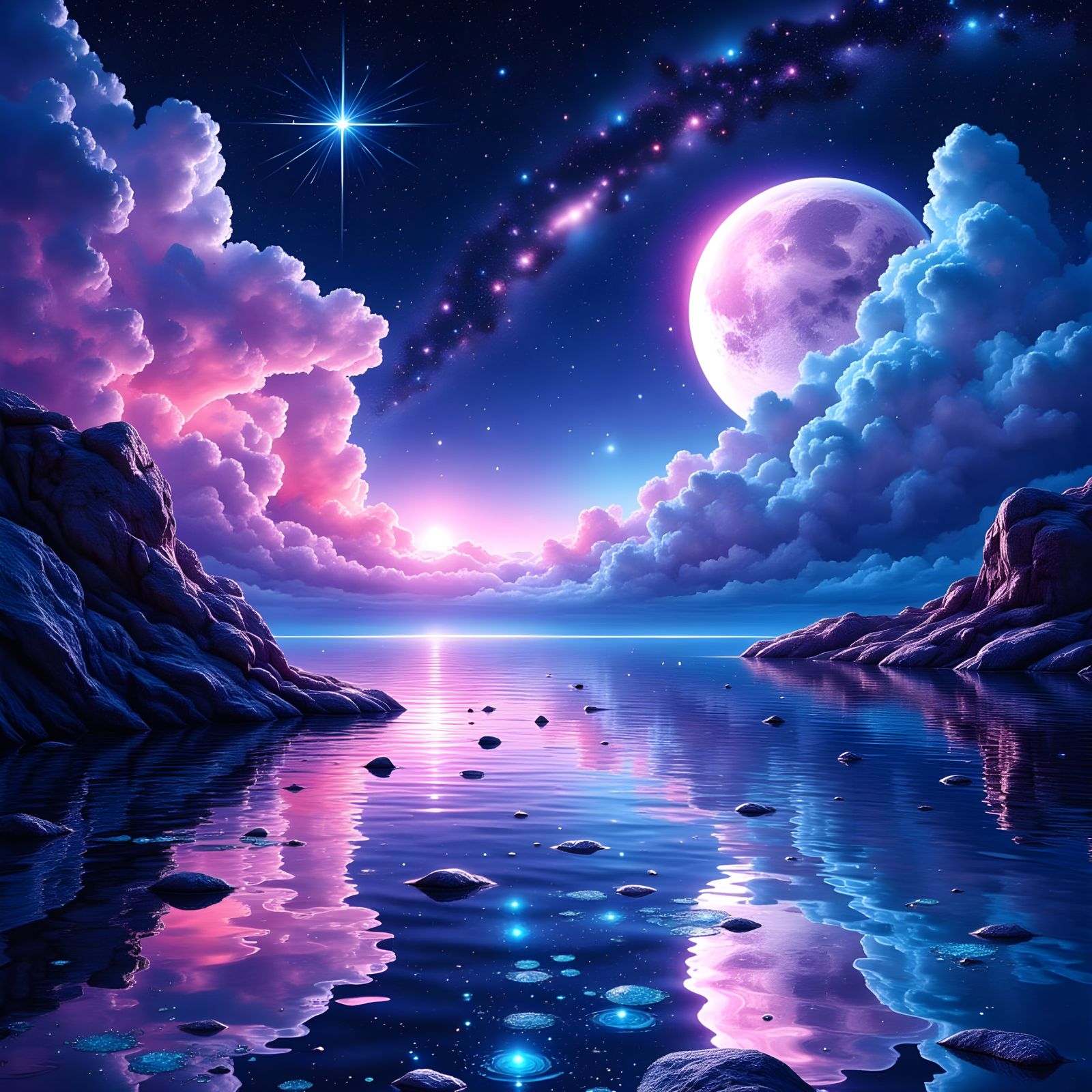 Stunning Neon Moonscape with Glitter Rain