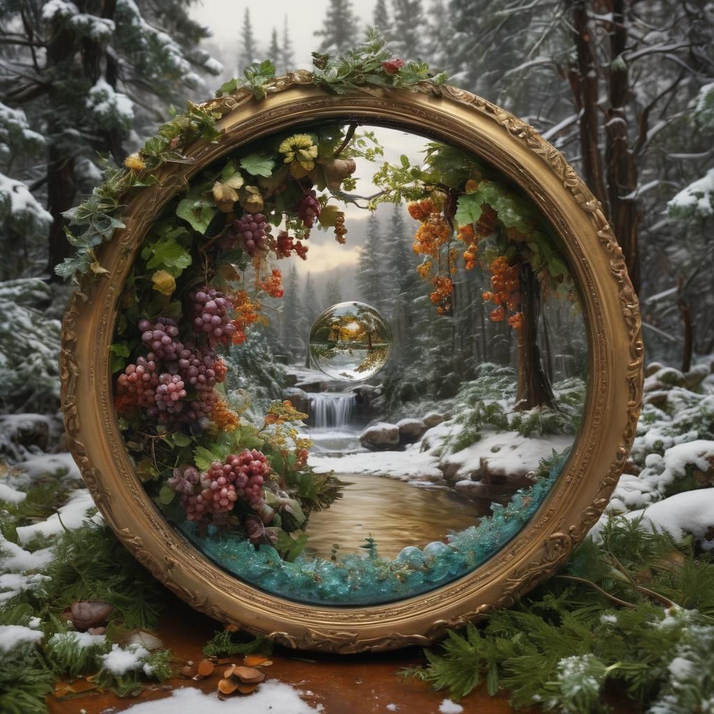 Surreal Spring Sphere Encased in Winter Frame