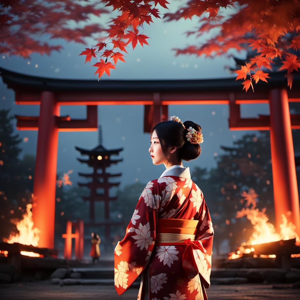 Ethereal Shrine Maiden Dance Under Full Moon