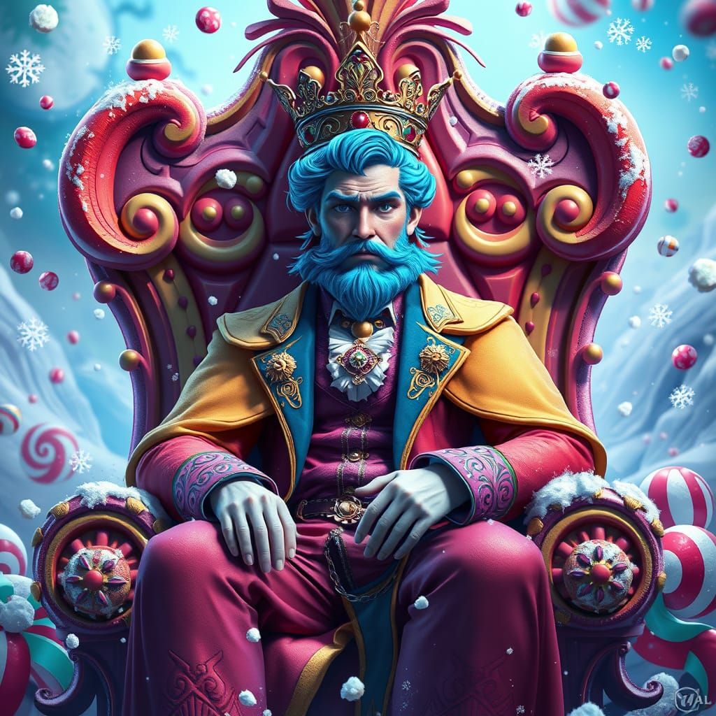 Vibrant Candy Kingdom Ruler in Graffiti Fantasy Landscape