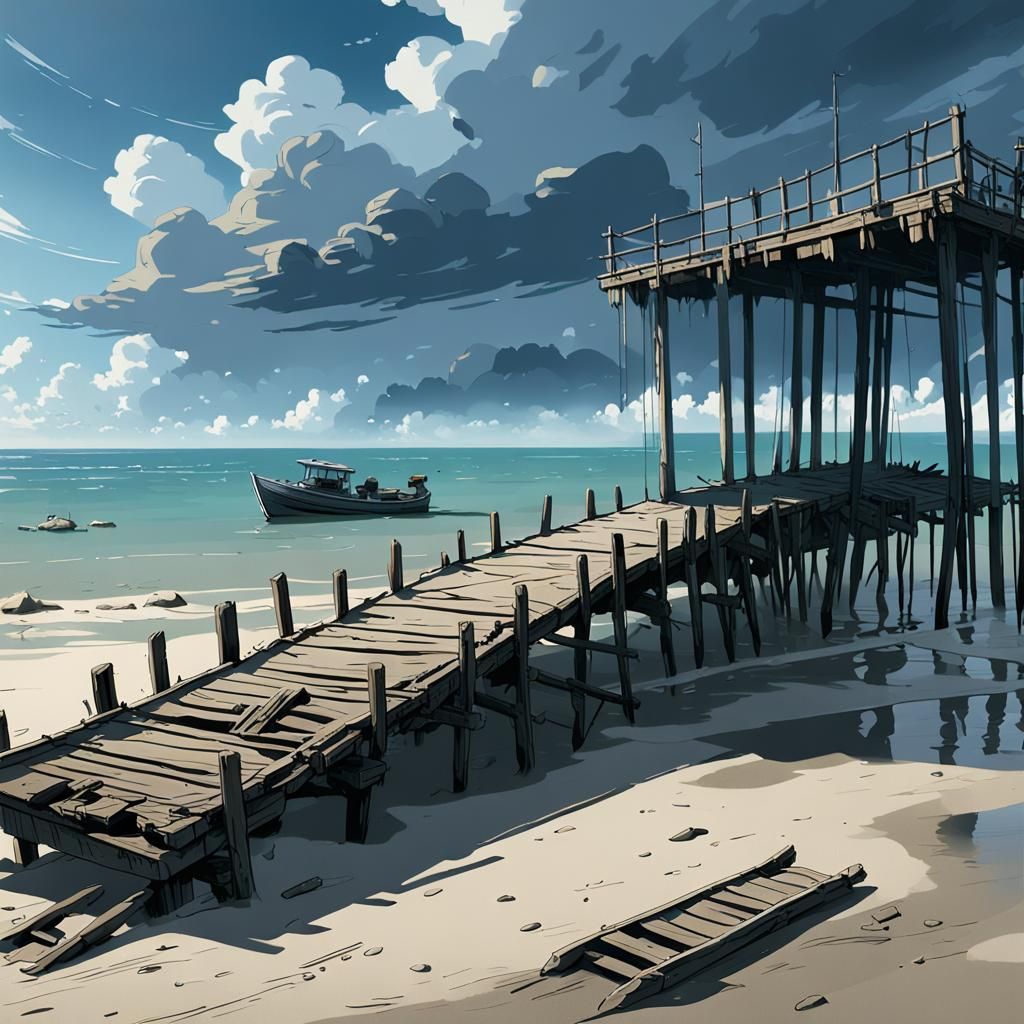 Desolate Beach Scene in Studio Ghibli Style