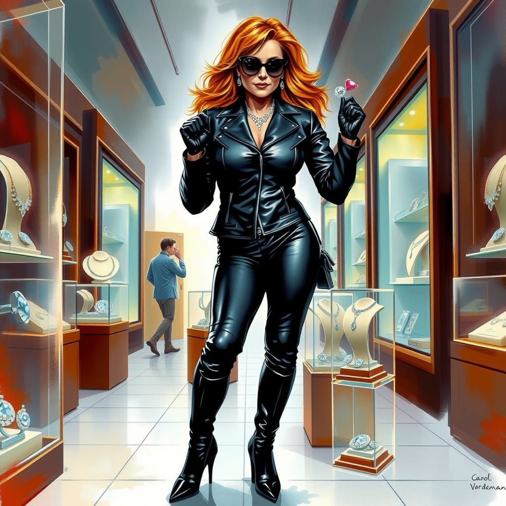 Leather-clad Jewel Thief in Action Movie Style