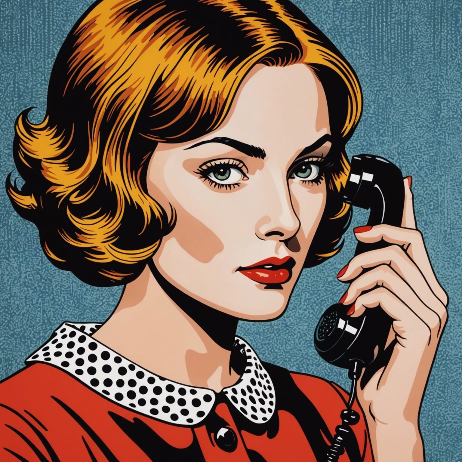 Redhead Woman with Phone in Pop Art Style