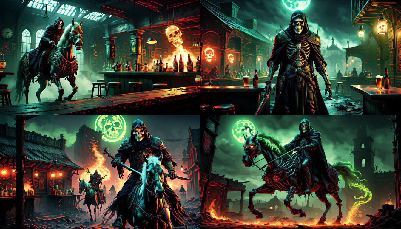 Four Horsemen Enter Ruined World at Dawn