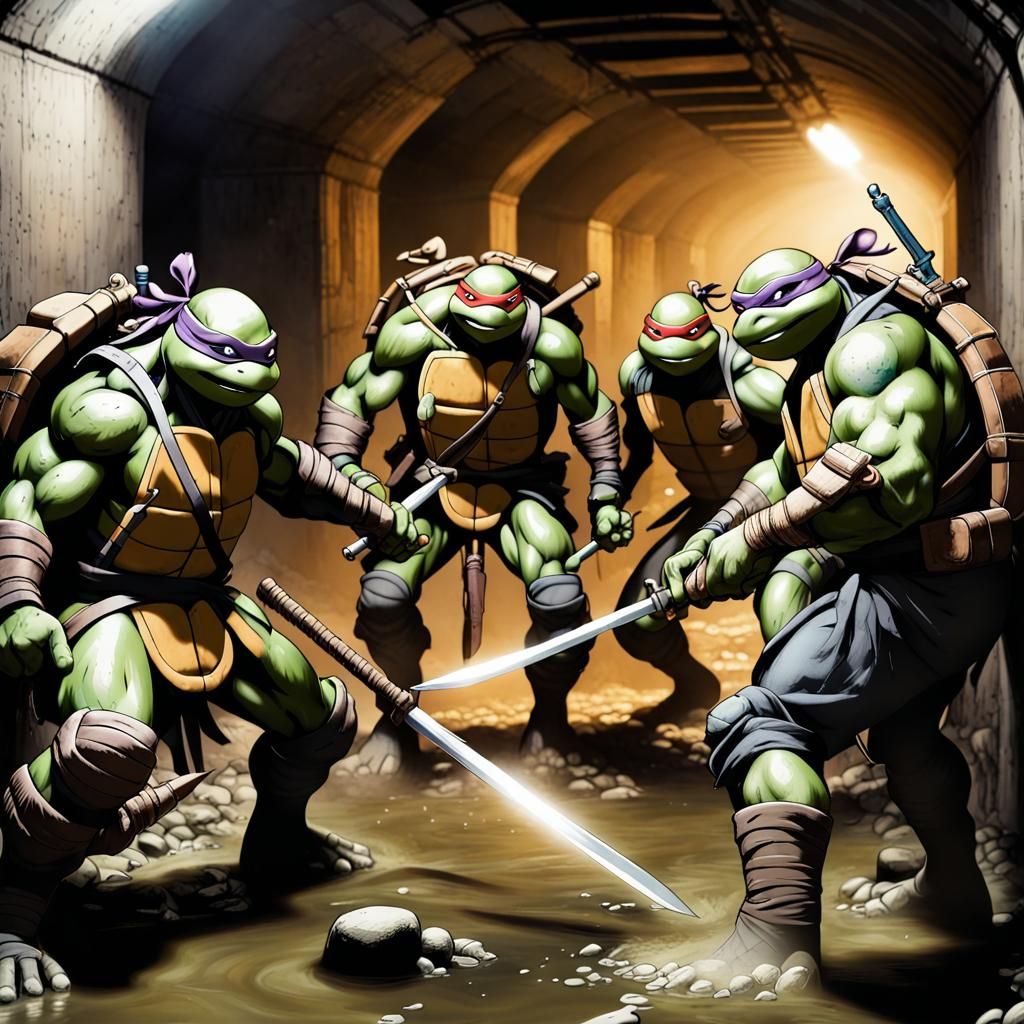 Ninja Turtles Battle Foot Clan in Sewer