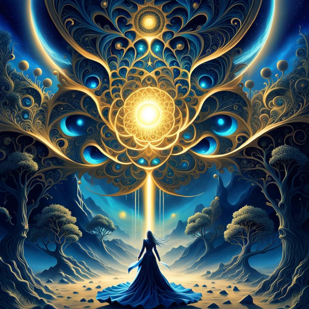 Surreal Blue Astral Dreamscape in Neon Light