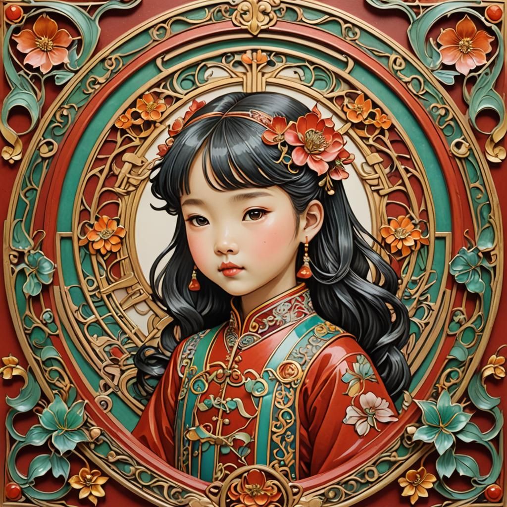 Art Nouveau Portrait of a Chinese Girl