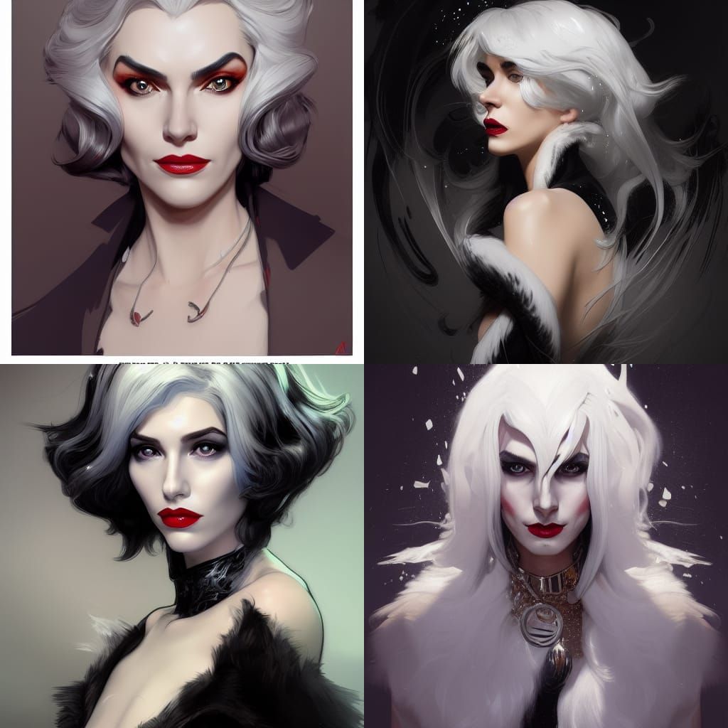 Cruella Portrait in Hyperdetailed Art Nouveau Style