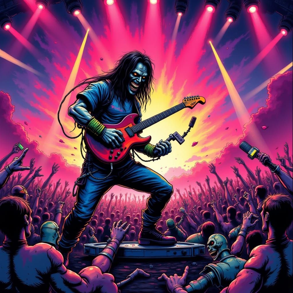 Musician Rocks MTV Stage in 80s Synthwave Style