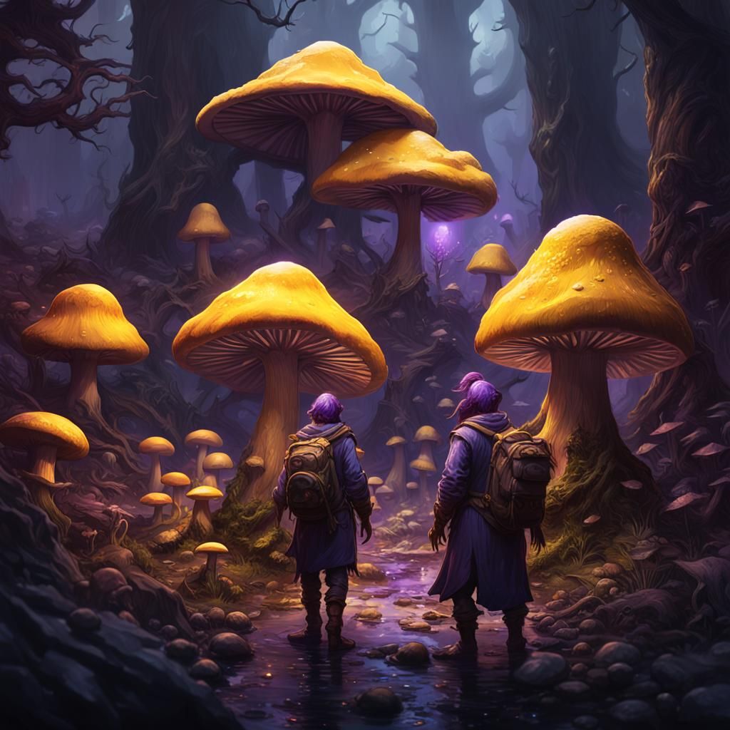 Mushroom People in Dark Fantasy Style