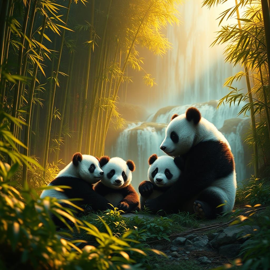 Panda Family in Sichuan Nature Reserve