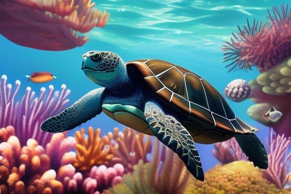 Giant Spiked Sea Turtle in Anime Style